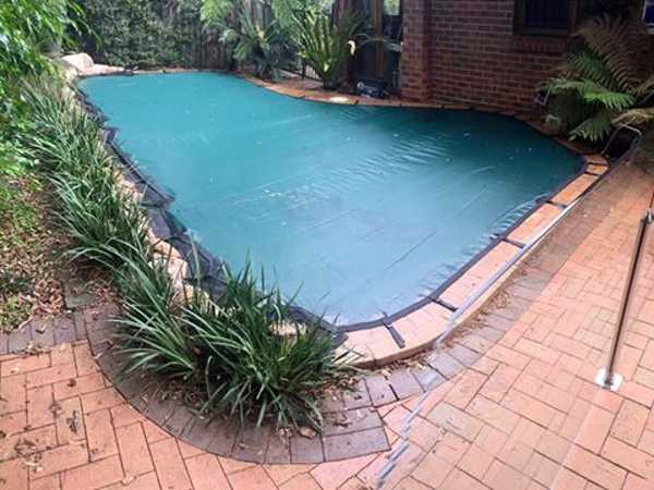 Green leaf cover on rock edge pool
